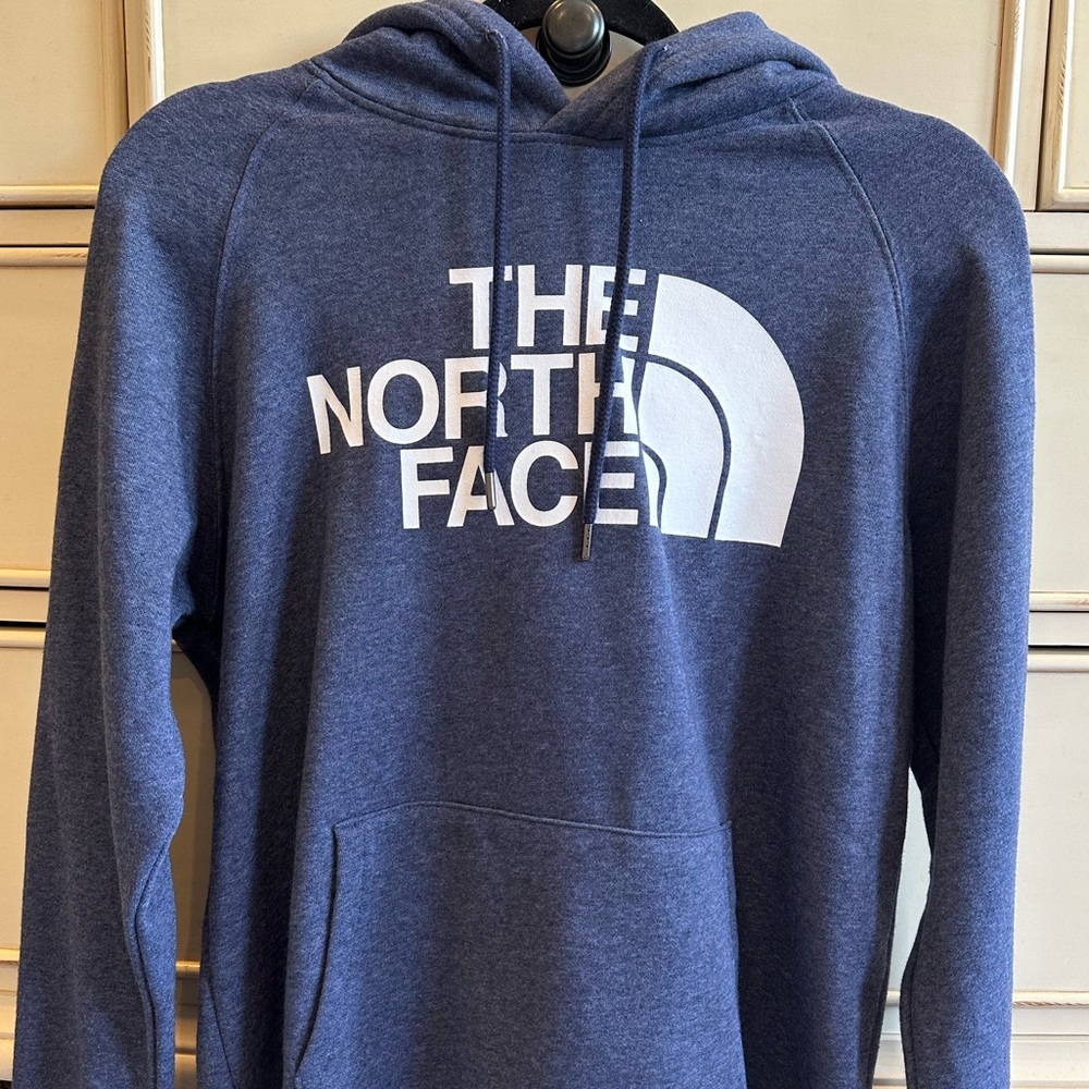 Item: Blue North Face hoodie, Brand: The North Face, Size: Medium